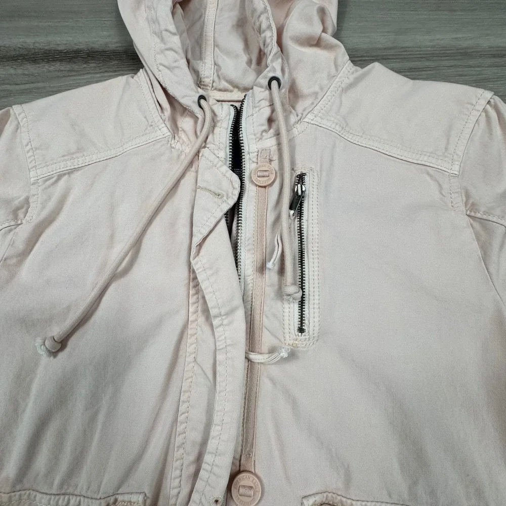 American Eagle Women's Utility Jacket S‎ Pink Cargo Military Hooded Coat